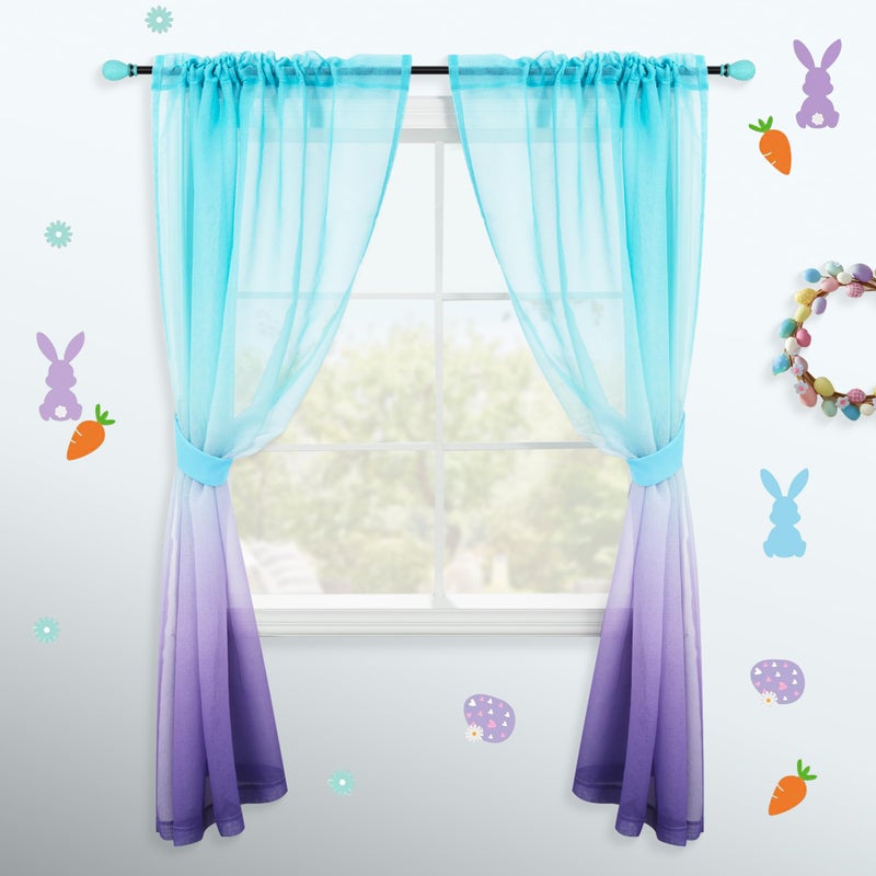 KOUFALL Lavender Purple and Teal Curtains for Kids Girls Bedroom, Mermaid Room Decor, Ombre Sheer Curtains for Nursery Girls Room, Wide 52 x 63 Inch Length, 2 Panels Set - Image 1